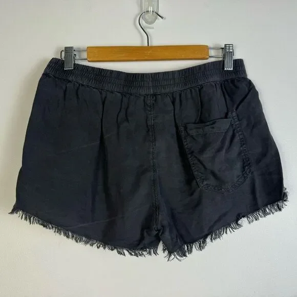 Aerie AE Pull On Shorts Lyocell Raw Frayed Hem Grey Black Small Summer Casual - Picture 4 of 8
